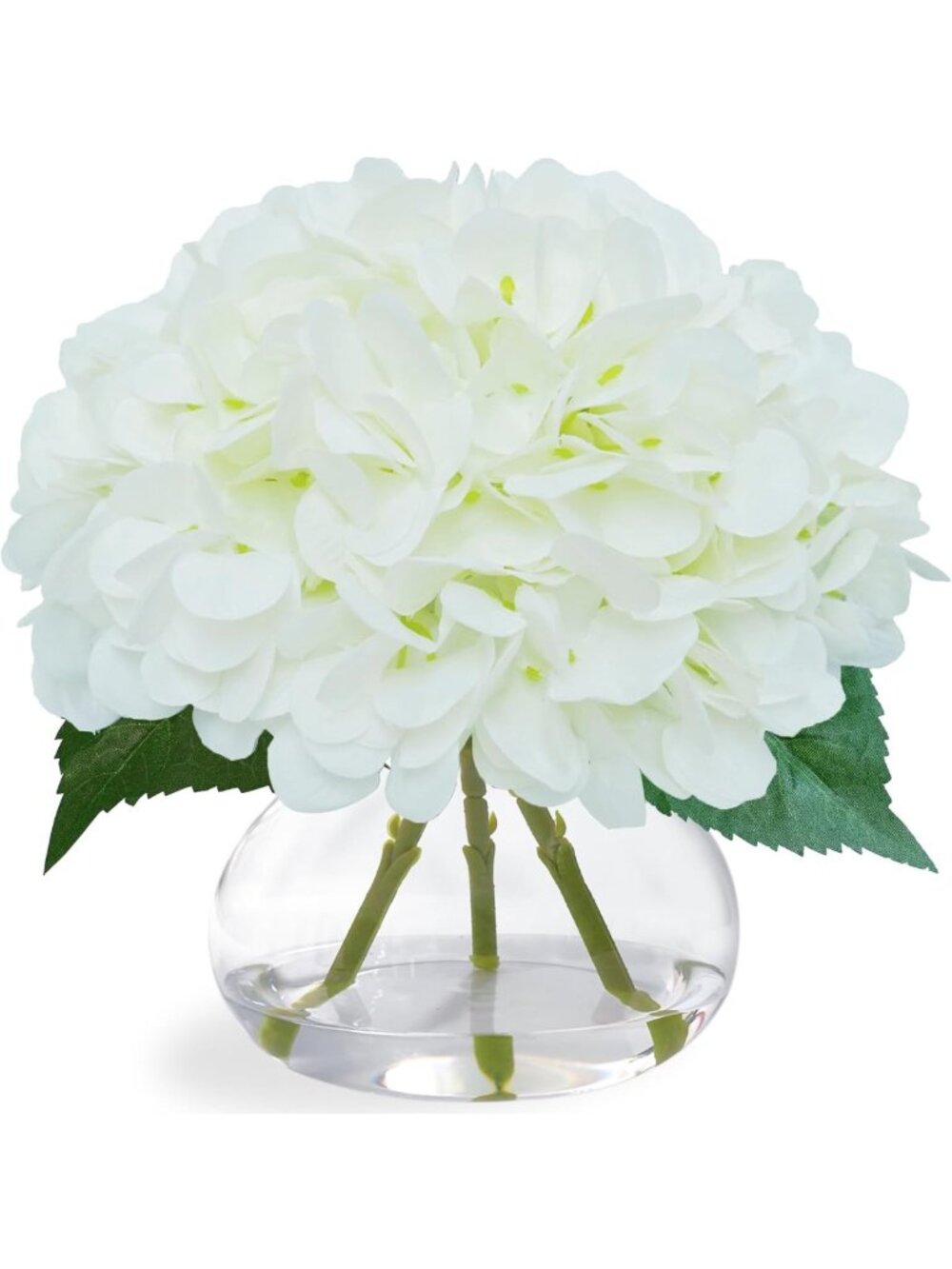 Elegant White Silk Hydrangea Floral Arrangement with Faux Water for Home Decor